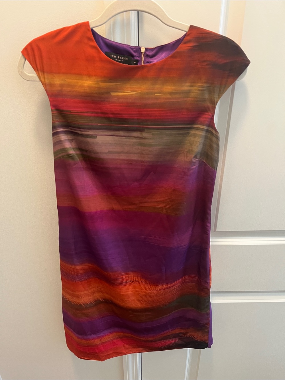 Ted Baker Multicolor Striped Cap Sleeve Dress in Purple and Orange